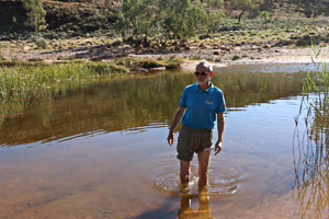 checking the water level in the river crossing