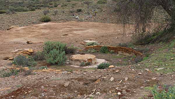 Remains of a buddle pit used to concentrate finely crushed copper metals